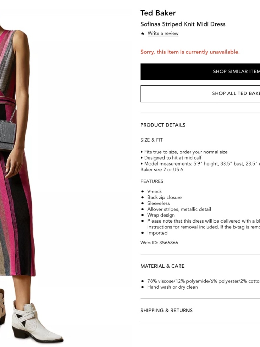 $300 NWOT Ted Baker London Safinaa Dress size Medium 3 8 10 - Picture 3 of 16